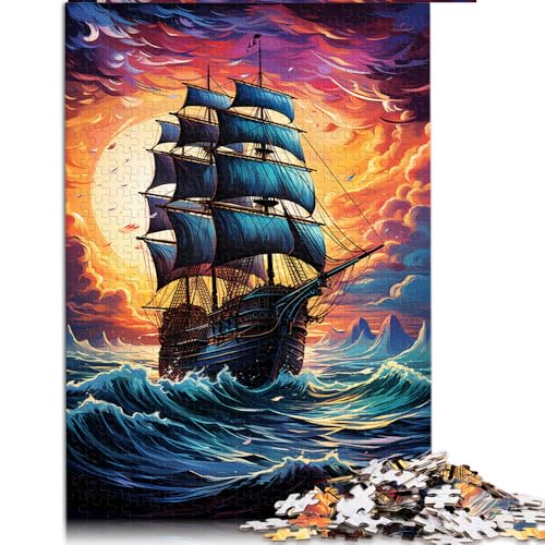 Puzzle für Erwachsene, 1000 Teile, farbenfrohes, psychedelisches Piratenschiff-Papierpuzzle, für Teenager und Erwachsene, schwierig und herausfordernd. Größe: 52 x 38 cm von LZYANG