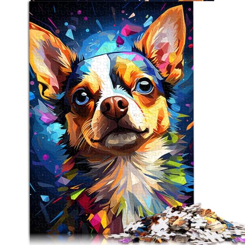 Puzzle für Erwachsene, 1000 Teile, farbenfrohes Chihuahua-Hunde-Malkunst-Papierpuzzle, Teenager und Kinder, Denksportspiel. Größe: 50 x 75 cm. von LZYANG