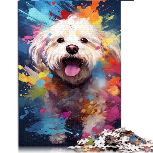 Puzzle für Erwachsene, 1000 Teile, farbenfrohes Gemälde eines Bichon Frise-Papierpuzzles, für Erwachsene und Kinder, Familienaktivitätspuzzle. Größe: 50 x 75 cm. von LZYANG