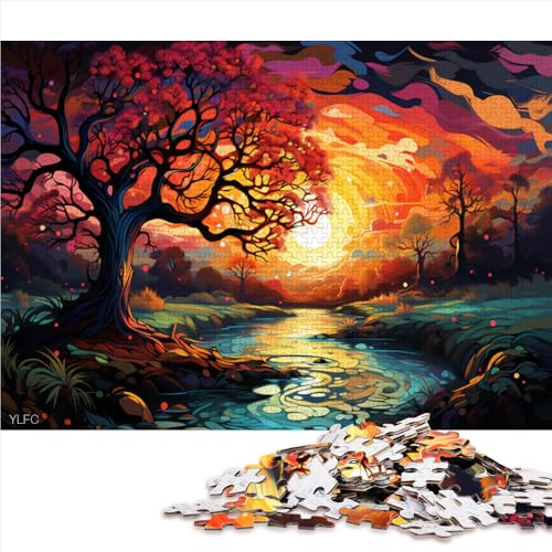 Puzzle für Erwachsene, 1000 Teile, farbenfrohes psychedelisches Baum- und Planeten-Holzpuzzle, für Erwachsene und Familien, Familienunterhaltungsspielzeug. Größe: 52 x 38 cm. von LZYANG