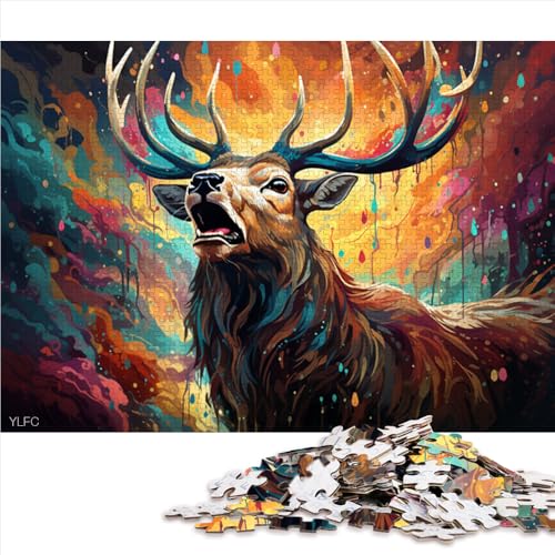 Puzzle für Erwachsene, 1000 Teile, farbenfrohes psychedelisches Hirsch-Holzpuzzle, für Erwachsene und Kinder, schwierig und anspruchsvoll. Größe: 52 x 38 cm von LZYANG