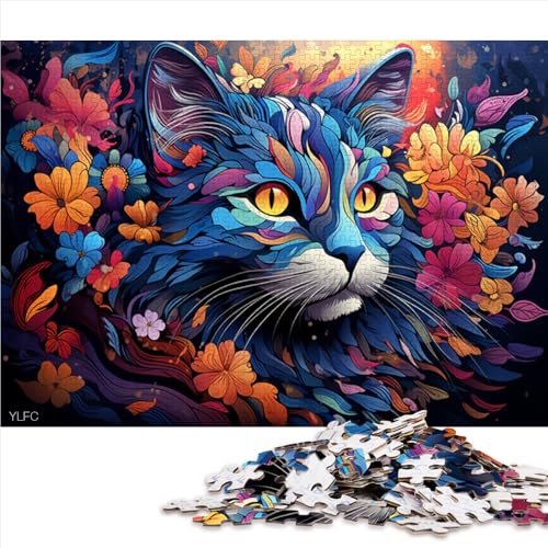 Puzzle für Erwachsene, 1000 Teile, farbenfrohes psychedelisches Katzen-Holzpuzzle, für Teenager und Erwachsene, Lernspiel für Erwachsene Kinder, Größe: 52 x 38 cm von LZYANG