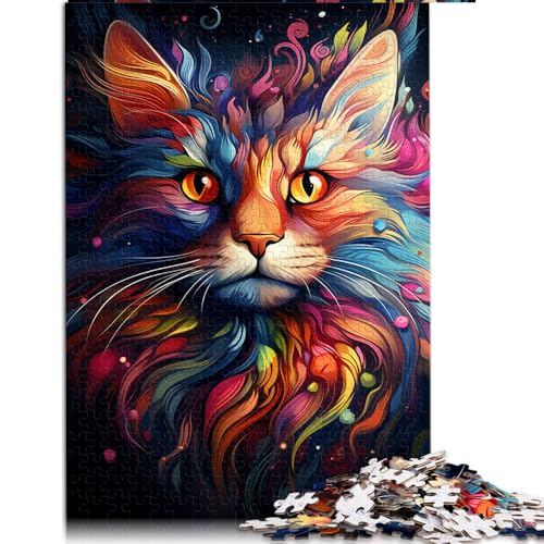 Puzzle für Erwachsene, 1000 Teile, farbenfrohes psychedelisches Katzen-Papierpuzzle, für Erwachsene und Kinder ab 12 Jahren, zum Stressabbau. Größe: 50 x 75 cm. von LZYANG