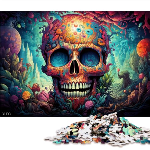 Puzzle für Erwachsene, 1000 Teile, farbenfrohes psychedelisches Totenkopf-Holzpuzzle, geeignet für Erwachsene, tolles Geschenk für Erwachsene. Größe: 52 x 38 cm von LZYANG