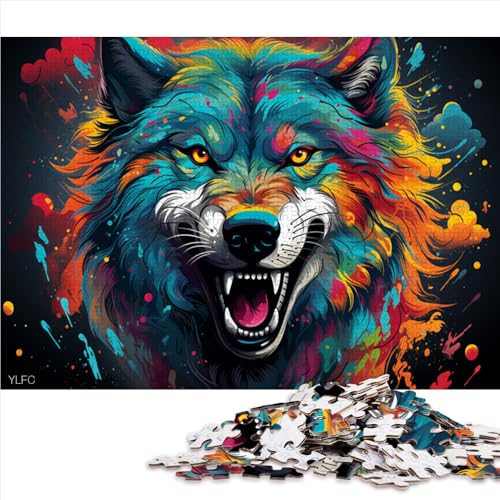 Puzzle für Erwachsene, 1000 Teile, farbenfrohes psychedelisches Wolf-Holzpuzzle, für Erwachsene und Kinder, anspruchsvolles Spiel. Größe: 52 x 38 cm. von LZYANG