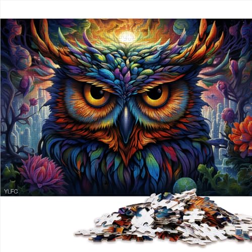 Puzzle für Erwachsene, 1000 Teile, futuristisches, farbenfrohes, psychedelisches Eulen-Holzpuzzle, für Erwachsene, Familien oder Kinder, Geschenk für Erwachsene und Kinder. Größe: 52 x 38 cm von LZYANG