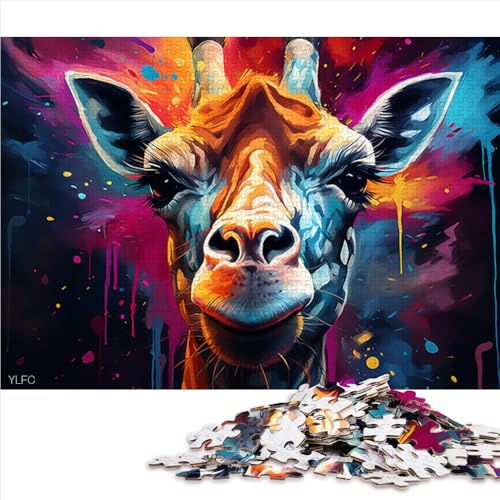 Puzzle für Erwachsene 1000, Farbenfrohes psychedelisches Giraffen-Holzpuzzle, Geeignet für Erwachsene und Kinder ab 12 Jahren, Als Geschenk für die ganze Familie und die。Größe: 52 x 38 cm von LZYANG