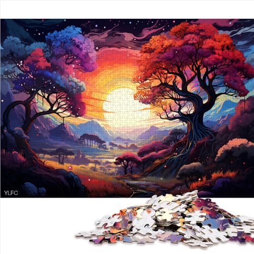 Puzzle für Erwachsene 1000, Holzpuzzle mit farbenfroher Psychedelischer Landschaft, für Erwachsene und Kinder ab 12 Jahren, entspannende Puzzlespiele. Größe: 52 x 38 cm von LZYANG