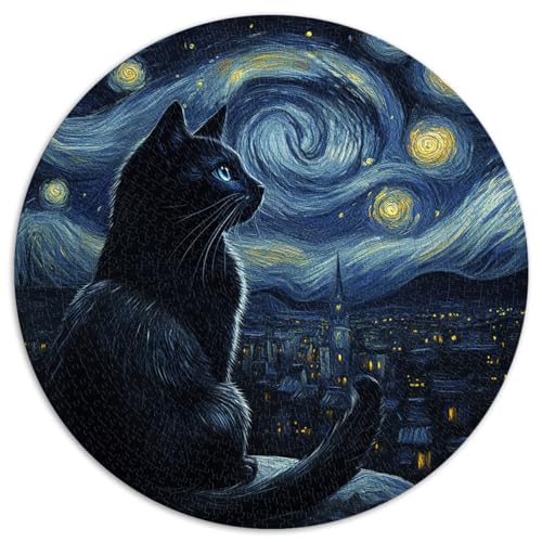 Puzzle für Erwachsene 1000, Schwarze Katze, runde Puzzles, für Erwachsene und Kinder, Papppuzzles, Stressabbau-Puzzles, Größe 67,5 x 67,5 von LZYANG