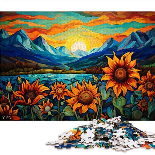 Puzzle für Erwachsene 1000, Sonnenblumen unter dem psychedelischen Himmel, Papierpuzzle, für Erwachsene und Kinder, anspruchsvolles Spiel. Größe: 26 x 38 cm. von LZYANG