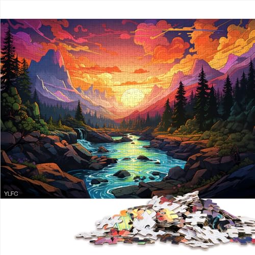 Puzzle für Erwachsene 1000, farbenfrohes psychedelisches Landschafts-Holzpuzzle, Puzzles für 12-Jährige, tolles Geschenk für Erwachsene. Größe: 52 x 38 cm von LZYANG