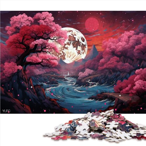 Puzzle für Erwachsene 1000, voller Vollmond-Kirschblüten, Papierpuzzle, für Erwachsene und Familien, Spielspielzeug, Größe: 50 x 75 cm von LZYANG