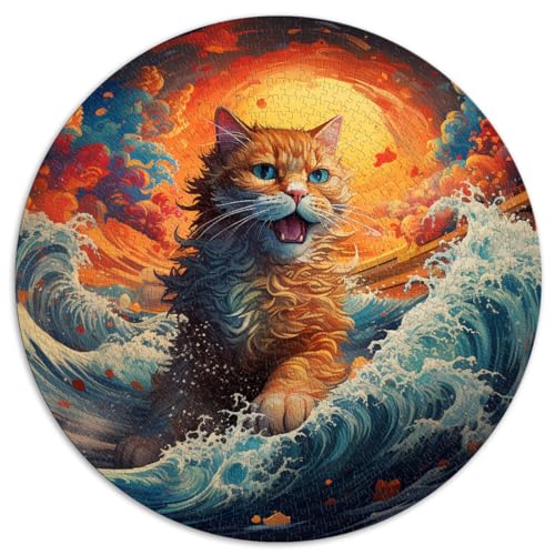 Puzzle für Erwachsene 1000 Teile,Katze Surft in Kanagawa,rundes Puzzle,Teenager und Kinder,Puzzle aus Pappe,tolles Geschenk für Erwachsene,Größe ，67,5x67,5 von LZYANG