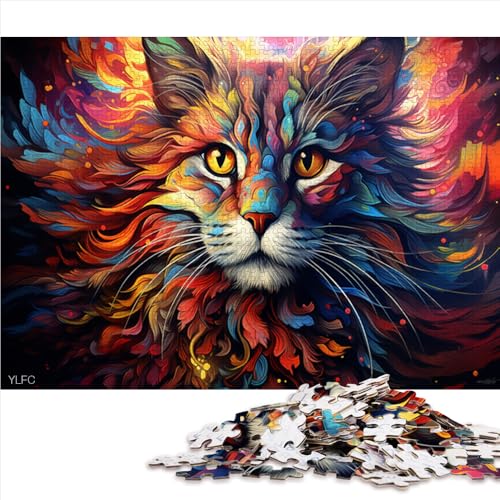 Puzzle für Erwachsene mit 1000 Teilen, farbenfrohes psychedelisches Katzen-Holzpuzzle, geeignet für Erwachsene und Kinder ab 12 Jahren, Lernspiele für zu Hause, DIY-Spielzeug. Größe: 52 x 38 cm von LZYANG