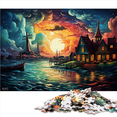 Puzzle für Erwachsene mit 1000 Teilen, wunderschönes Papierpuzzle mit Windmühlenstadt, für Erwachsene und Kinder ab 12 Jahren, Holzpuzzle als Familienspiel und Heimdekoration. Größe: 50 x 75 cm von LZYANG