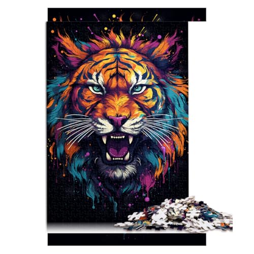 Puzzle für Erwachsene und Kinder, 1000 Teile, Papierpuzzle „Wütender bunter Tiger“, für Erwachsene und Kinder ab 12 Jahren, Puzzle zur Heimdekoration, Größe: 52 x 38 cm von LZYANG