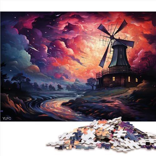 Puzzle für Erwachsene und Kinder, 1000 Teile, farbenfrohe Illustration Einer holländischen Windmühle, Papierpuzzle, für Erwachsene und Kinder ab 12 Jahren, Heimdekoration, Größe: 52 x 38 cm von LZYANG