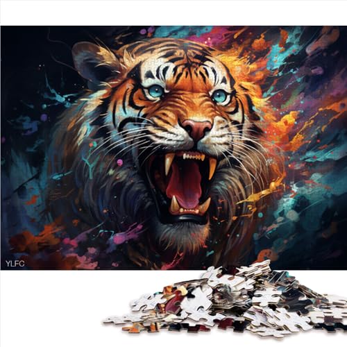 Puzzle für Erwachsene und Kinder, 1000 Teile, farbenfrohes psychedelisches mechanisches Tiger-Holzpuzzle, für Erwachsene und Familien, Lernspiel für Erwachsene und Kinder, Größe: 52 x 38 cm von LZYANG