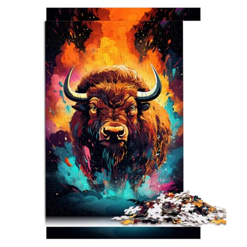 Puzzle mit 1000 Teilen, Bisons farbenfrohes psychedelisches Papierpuzzle, geeignet für Erwachsene und Jugendliche ab 12 Jahren, Denkspiel als Spielzeug. Größe: 50 x 75 cm. von LZYANG