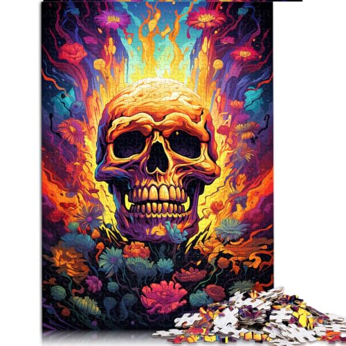 Puzzle mit 1000 Teilen, Bunter Blumenschädel auf Flammen, Papierpuzzle, für Erwachsene und Kinder ab 12 Jahren, lustiges Puzzle für die ganze Familie, Größe: 50 x 75 cm von LZYANG