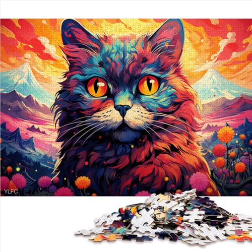 Puzzle mit 1000 Teilen, Fantasie-Puzzle mit japanischen farbigen Katzen, Holzpuzzle für Erwachsene, Familie oder Kinder, Geschenkideen, Größe: 52 x 38 cm von LZYANG