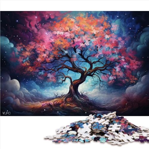 Puzzle mit 1000 Teilen, Papierpuzzle „Kirschblütenbaum in Fantasiefarben“, geeignet für Erwachsene, Lernspiel und Herausforderungsspielzeug, Größe: 52 x 38 cm von LZYANG