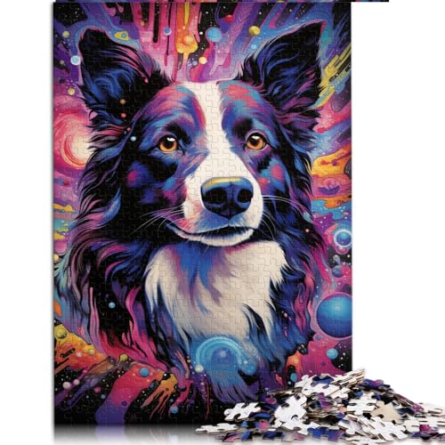 Puzzle mit 1000 Teilen, farbenfrohes, psychedelisches Border-Collie-Papierpuzzle, geeignet für Erwachsene und Kinder ab 12 Jahren, Lernspiele für Erwachsene und Kinder, Größe: 52 x 38 cm von LZYANG