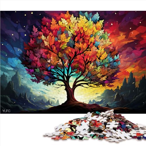 Puzzle mit 1000 Teilen, farbenfrohes Baummalerei-Kunst-Holzpuzzle, für Erwachsene und Kinder ab 12 Jahren, Denkspiel, Größe: 52 x 38 cm von LZYANG