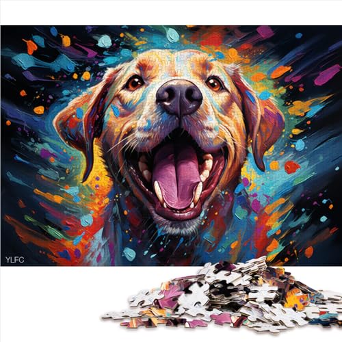 Puzzle mit 1000 Teilen, farbenfrohes Holzpuzzle mit weißem Labrador-Gemälde, für Erwachsene und Kinder ab 12 Jahren, Familiendekoration, Größe: 52 x 38 cm von LZYANG