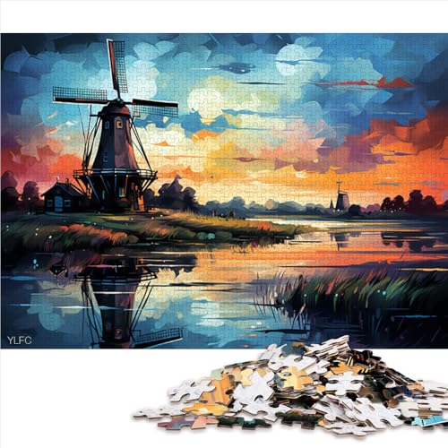 Puzzle mit 1000 Teilen, farbenfrohes Papierpuzzle „Windmühlenstadt“, geeignet für Erwachsene und Kinder ab 12 Jahren, Lernspielzeug, Größe: 50 x 75 cm von LZYANG