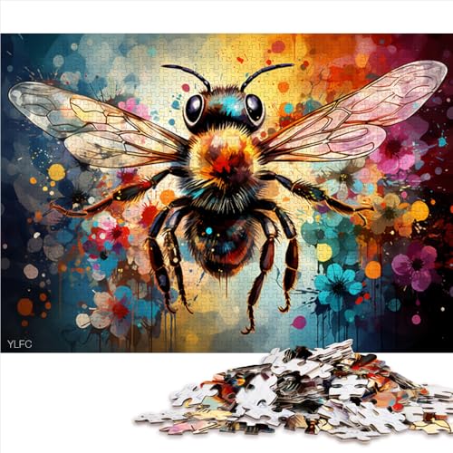 Puzzle mit 1000 Teilen, farbenfrohes Papierpuzzle mit Psychedelischer Bienenmalerei, geeignet für Erwachsene, Lernspiele für Erwachsene und Kinder, Größe: 52 x 38 cm von LZYANG