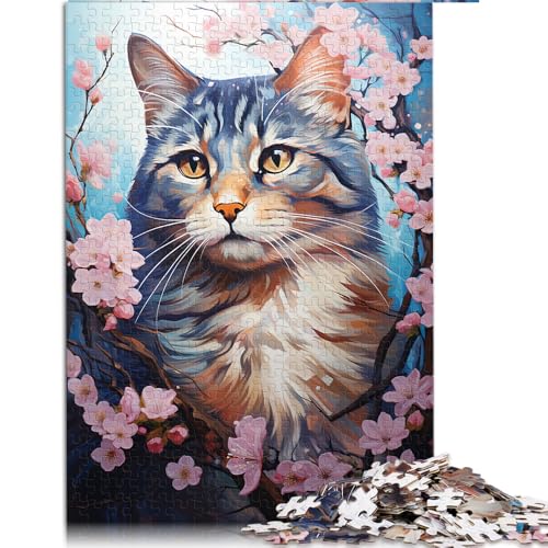 Puzzle mit 1000 Teilen, farbenfrohes exotisches Sakura-Katzen-Papierpuzzle, geeignet für Erwachsene, Lernspiele für zu Hause, DIY-Spielzeug. Größe: 50 x 75 cm von LZYANG