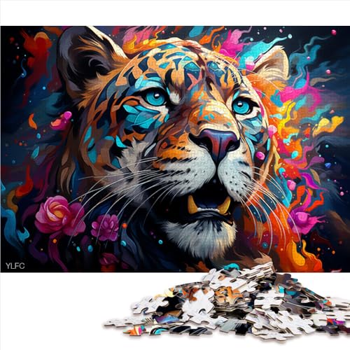 Puzzle mit 1000 Teilen, farbenfrohes psychedelisches Leoparden-Papierpuzzle, für Erwachsene und Kinder ab 12 Jahren, Denkspiel, Größe: 26 x 38 cm von LZYANG