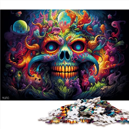 Puzzle mit 1000 Teilen, farbenfrohes psychedelisches Totenkopf-Holzpuzzle, für Erwachsene und Familien, tolles Geschenk für Erwachsene. Größe: 52 x 38 cm von LZYANG