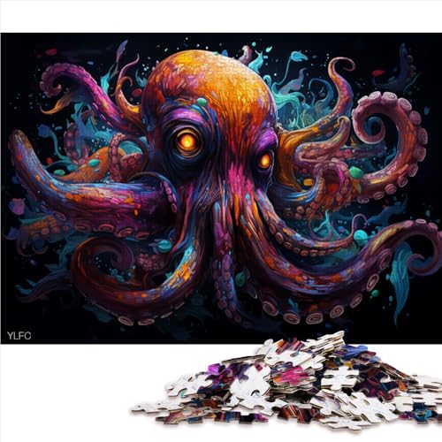 Puzzle mit 1000 Teilen, psychedelisches, farbenfrohes Oktopus-Papierpuzzle, für Erwachsene und Kinder ab 12 Jahren, Holzpuzzle für Familienspiele und zur Heimdekoration. Größe: 26 x 38 cm. von LZYANG