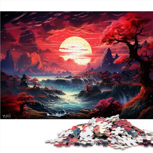 Puzzle mit 1000 Teilen für Erwachsene, Holzpuzzle „Japanische Sonnenuntergangslandschaft“, für Erwachsene und Kinder ab 12 Jahren, tolles Geschenk für Erwachsene. Größe: 52 x 38 cm von LZYANG