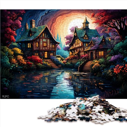 Puzzle mit 1000 Teilen für Erwachsene, farbenfrohes, psychedelisches Landhaus-Holzpuzzle, für Erwachsene und Kinder ab 12 Jahren, Lernspiele, Heimdekorationspuzzle. Größe: 52 x 38 cm von LZYANG