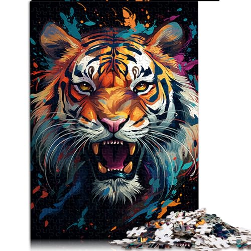 Puzzle mit 1000 Teilen für Erwachsene, farbenfrohes Papierpuzzle mit Tiger in Spritzfarben, geeignet für Erwachsene und Kinder ab 12 Jahren, Denksportspiel. Größe: 52 x 38 cm. von LZYANG