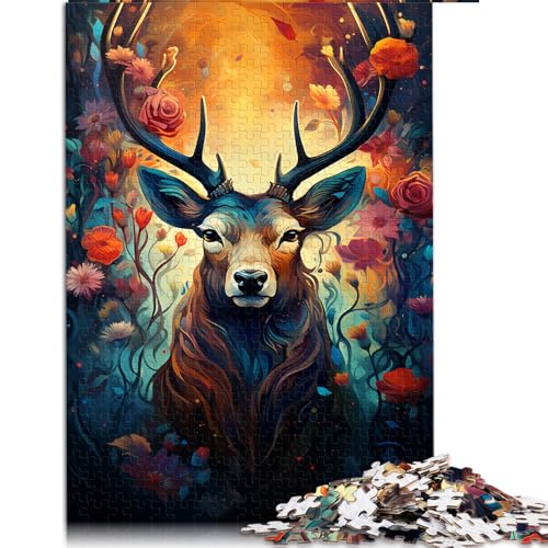 Puzzle mit 1000 Teilen für Erwachsene und Kinder, farbenfrohes, psychedelisches Papierpuzzle mit Hirschen, für Erwachsene und Kinder, schwierig und anspruchsvoll. Größe: 50 x 75 cm von LZYANG