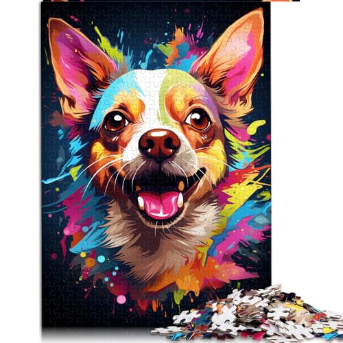 Puzzle mit 1000 Teilen für Erwachsene und Kinder, farbenfrohes Chihuahua-Hunde-Malkunst-Papierpuzzle, geeignet für Erwachsene und Kinder ab 12 Jahren, Denksport-Puzzle, Größe: 52 x 38 cm von LZYANG