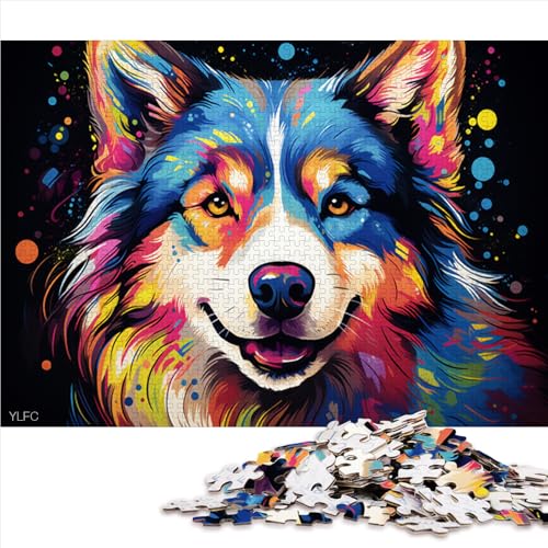 Puzzle mit 2000 Teilen, farbenfrohes psychedelisches Papierpuzzle mit sibirischen Huskys, für Erwachsene und Kinder ab 12 Jahren, Denkspiel als Spielzeug. Größe: 70 x 100 cm. von LZYANG