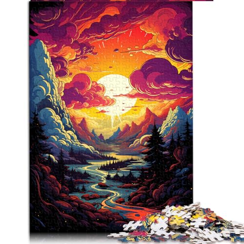 Puzzles für Erwachsene, 1000 Puzzles, farbenfrohes, psychedelisches Sonnenuntergangs-Papierpuzzle, für Erwachsene und Kinder ab 12 Jahren, Lernspiele, Heimdekorationspuzzle. Größe: 50 x 75 cm von LZYANG