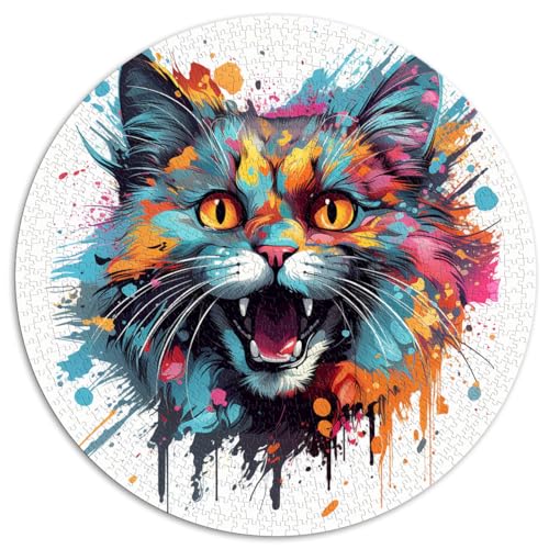 Rundes Puzzle mit 1000 Teilen, Neonkatze, bunt, kreatives rundes Puzzle, für Erwachsene und Kinder ab 12 Jahren, Kartonpuzzle, Denkspiel, Größe 67,5 x 67,5 von LZYANG