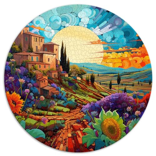 Rundes Puzzle mit 1000 Teilen, farbenfrohe Provence, kreisförmige Puzzles, für Erwachsene und Kinder, Puzzle aus Pappe, Puzzle-Wanddekoration, Größe 67,5 x 67,5 von LZYANG