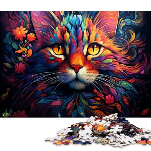 Schweres Puzzle für Erwachsene, 1000 Teile, Papierpuzzle mit fantasievollem, farbenfrohem Katzen-Kunstmotiv, für Erwachsene und Kinder, tolles Geschenk für Erwachsene. Größe: 52 x 38 cm von LZYANG