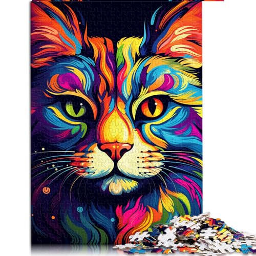 Schweres Puzzle für Erwachsene, 1000 Teile, farbenfrohes psychedelisches Katzen-Papierpuzzle, Geschenk für Erwachsene, Denkspiel, Größe: 52 x 38 cm von LZYANG