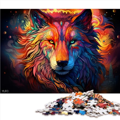 für Erwachsene, 1000-teiliges Puzzle, Holzpuzzle „Fantasievoller Farbiger Wolf“, geeignet für Erwachsene und Kinder ab 12 Jahren, Lernspielzeug, Größe: 52 x 38 cm von LZYANG