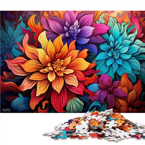 für Erwachsene, 1000-teiliges Puzzle, Lernspiele, farbenfrohe psychedelische Blumen aus Holz, für Erwachsene und Kinder ab 12 Jahren, auffälliges Design. Größe: 52 x 38 cm. von LZYANG