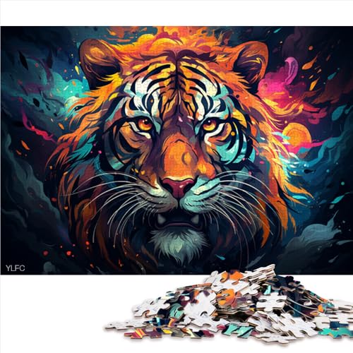 für Erwachsene, 1000-teiliges Puzzle, farbenfrohes psychedelisches Tiger-Kunst-Holzpuzzle, für Erwachsene und Kinder ab 12 Jahren, Heimdekorations-Puzzle, Größe: 52 x 38 cm von LZYANG