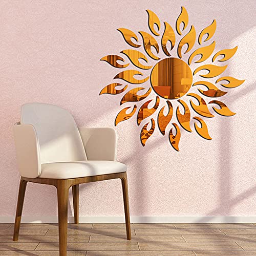 LZYMSZ 3D Sonnenblumenspiegel Wandaufkleber Runde Acryl Wohnzimmer Schlafzimmer TV Hintergrund Wandtattoos Ehe Zimmer Eingang Wohnkultur (Gold) von LZYMSZ